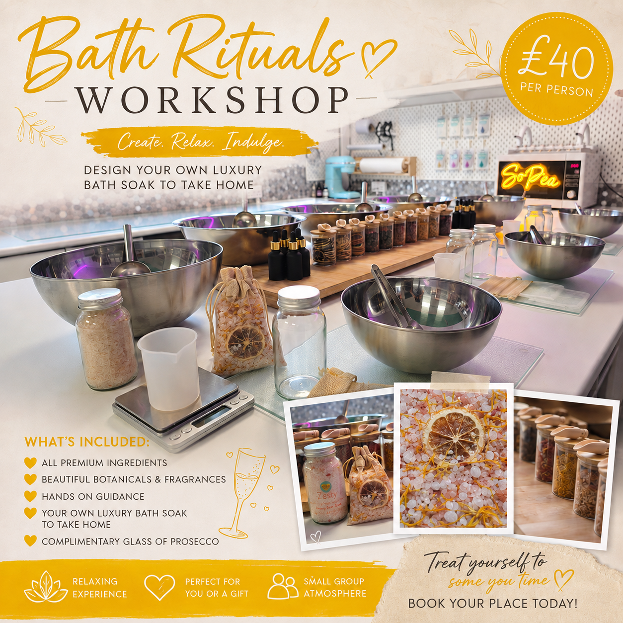 Luxury Bath Ritual Experience | Bath Salts Workshop | SoPea HQ | July & August