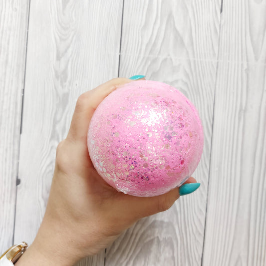 PRE ORDER | Snow Queen Pink Glitter Butter Ball | Bubblegum, Pear Drops & Candy Floss Scented | Bath Bomb